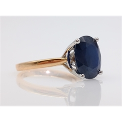  Rose gold single stone oval sapphire ring hallmarked 18ct sapphire approx 7 carat  