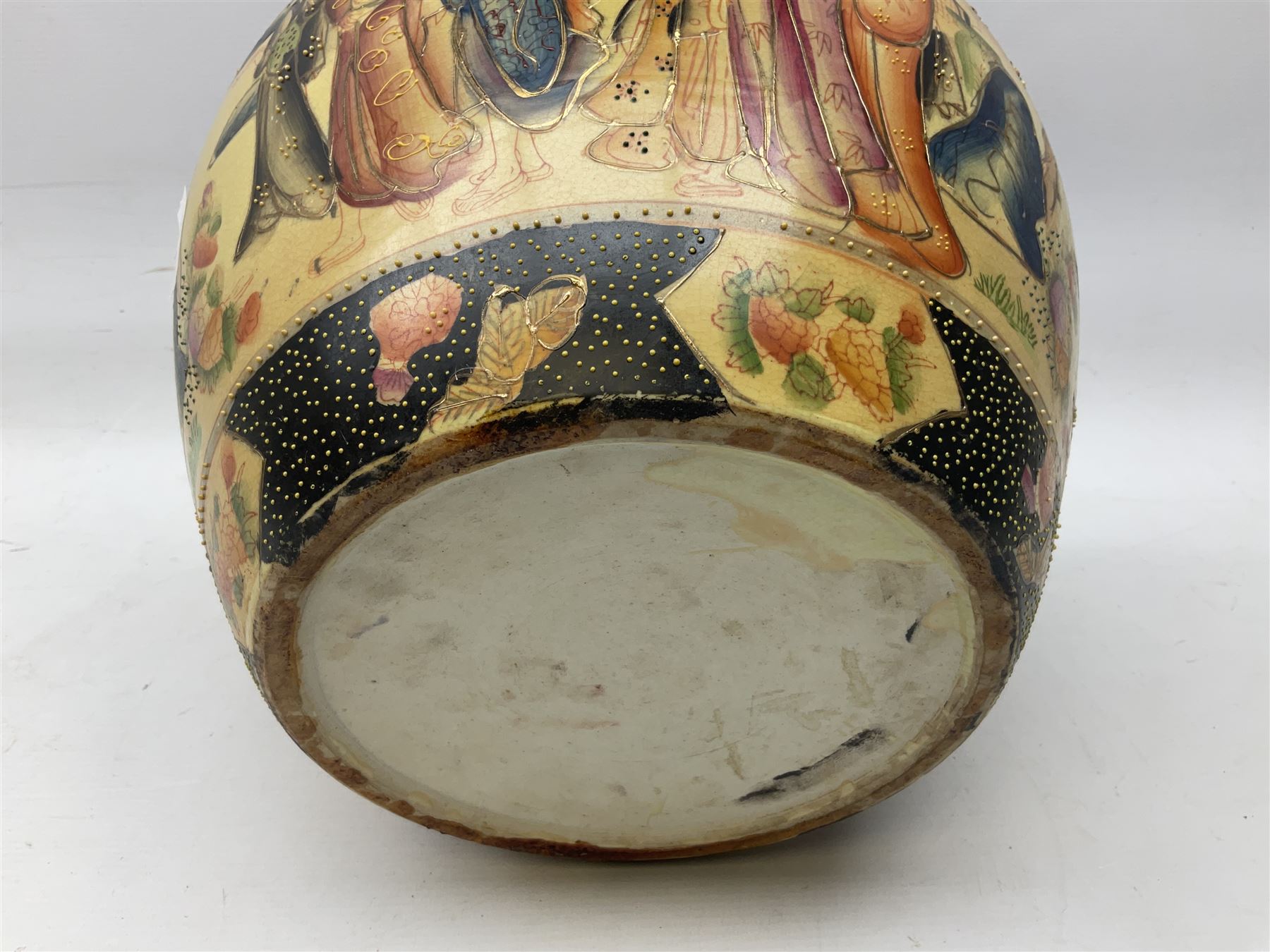 Chinese fish bowl of satsuma style, the exterior decorated with traditional figures, flowers and trees, the interior painted with koi carp, H24cm