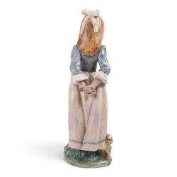 Lladro Gres figure Rosita modelled as a Girl with Dog, printed mark beneath, H36cm