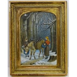  Stick Gathering in the Woods with a Donkey, 20th century watercolour unsigned 55.5cm x 38cm   