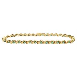 14ct gold round cut emerald bracelet, stamped