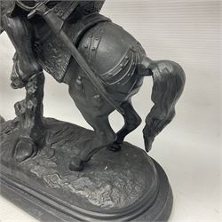 Pair of spelter warriors on horseback, H40cm