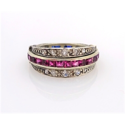  Early 20th century white gold diamond, ruby and sapphire night and day swivel eternity ring stamped 9ct  