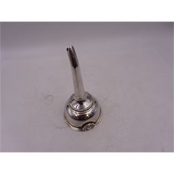 Modern silver wine funnel, of typical form, with oblique gadrooned rim, and shell decoration, hallmarked Laurence R Watson & Co, Birmingham 1989