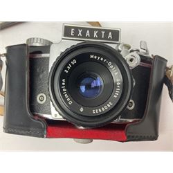 No2 folding autographic brownie, Exakta Varex IIb camera, brass three draw telescope, H.H. Son Ltd binoculars, Carl Zeiss Jena Jenoptem 7x50W binoculars etc