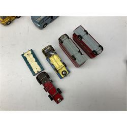 Corgi - eighteen unboxed and playworn/repainted die-cast commercial vehicles including Commer 5-Ton Wagon with drop-side trailer and two other 5-Ton wagons, Dodge Key Fargo, Jeep FC-150, two London Routemaster buses, Carrimore Trideck Transporter, two Carrimore Mark IV Transporters, Carrimore Low Loader, Ecurie Ecosse Racing Car Transporter etc (18)