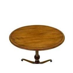 19th century satinwood tripod wine table, moulded oval top inlaid with boxwood and ebony stringing, fine turned vasiform column, three splayed supports with spade feet