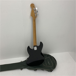 Japanese Grant electric bass guitar in black and red with rosewood finger board L111cm, in ssoft carrying case