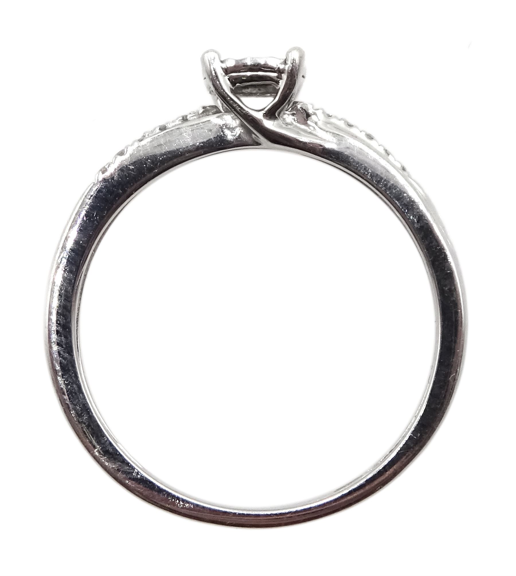 9ct white gold diamond cluster ring, with diamond set shoulders by Warren James, hallmarked, boxed with bag