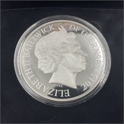 Queen Elizabeth II Bailiwick of Guernsey 2015 'The Battle of Waterloo' sterling silver proof five ounce ten pounds coin, cased with certificate 