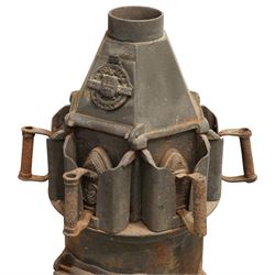 C Portways & Son (Halstead, Essex) - 19th century Slow But Sure Patent cast iron tortoise stove with five iron holders and irons
