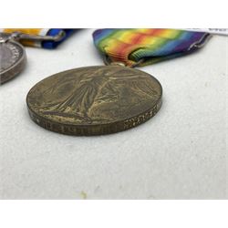 WWI pair of medals comprising British War Medal and Victory Medal awarded to 39357 Pte. T. Jeffinson Northumberland Fusiliers; both with ribbons (2)
