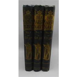 Low, Charles Rathbone: Her Majesty`s Navy. Illustrated. Published London J S Virtue & Co. Decorative blue cloth/gilt binding, 3vols  