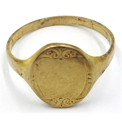  9ct gold signet ring, ear-rings and scrap, hallmarked, stamped or tested approx 6.7gm  