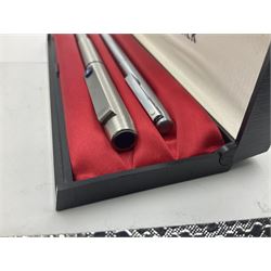 Parker 25 Flighter fountain pen, with stainless steel body, in box, together with a Sheaffer ballpoint pen