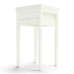 Painted lamp stand with two drawers, galleried top with square tapering supports