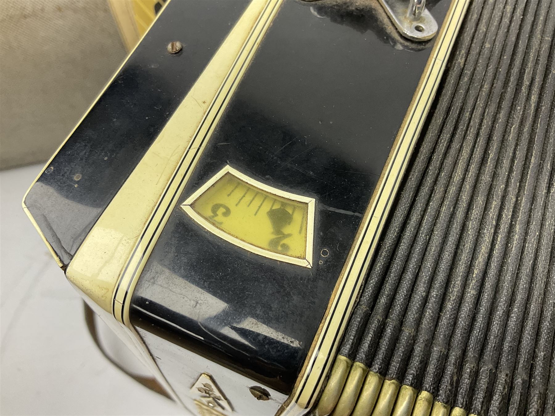 Scandalli Vibrante Three piano accordion in Art Deco black and white