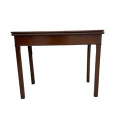 Georgian mahogany tea table, moulded fold over top raised on square chamfered supports 91cm x 45cm, H73cm
