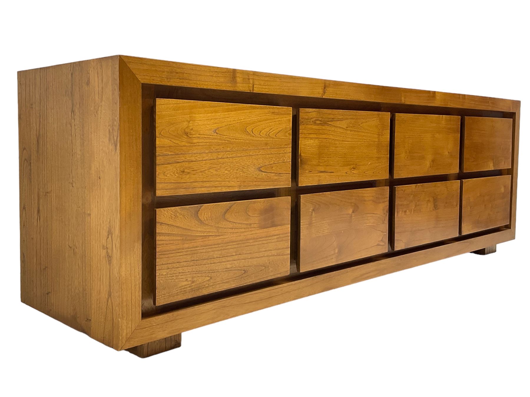 Sirene Design Ltd - contemporary solid ash 'Faro' sideboard or low unit, fitted with bank of eight uniform drawers, on square feet
