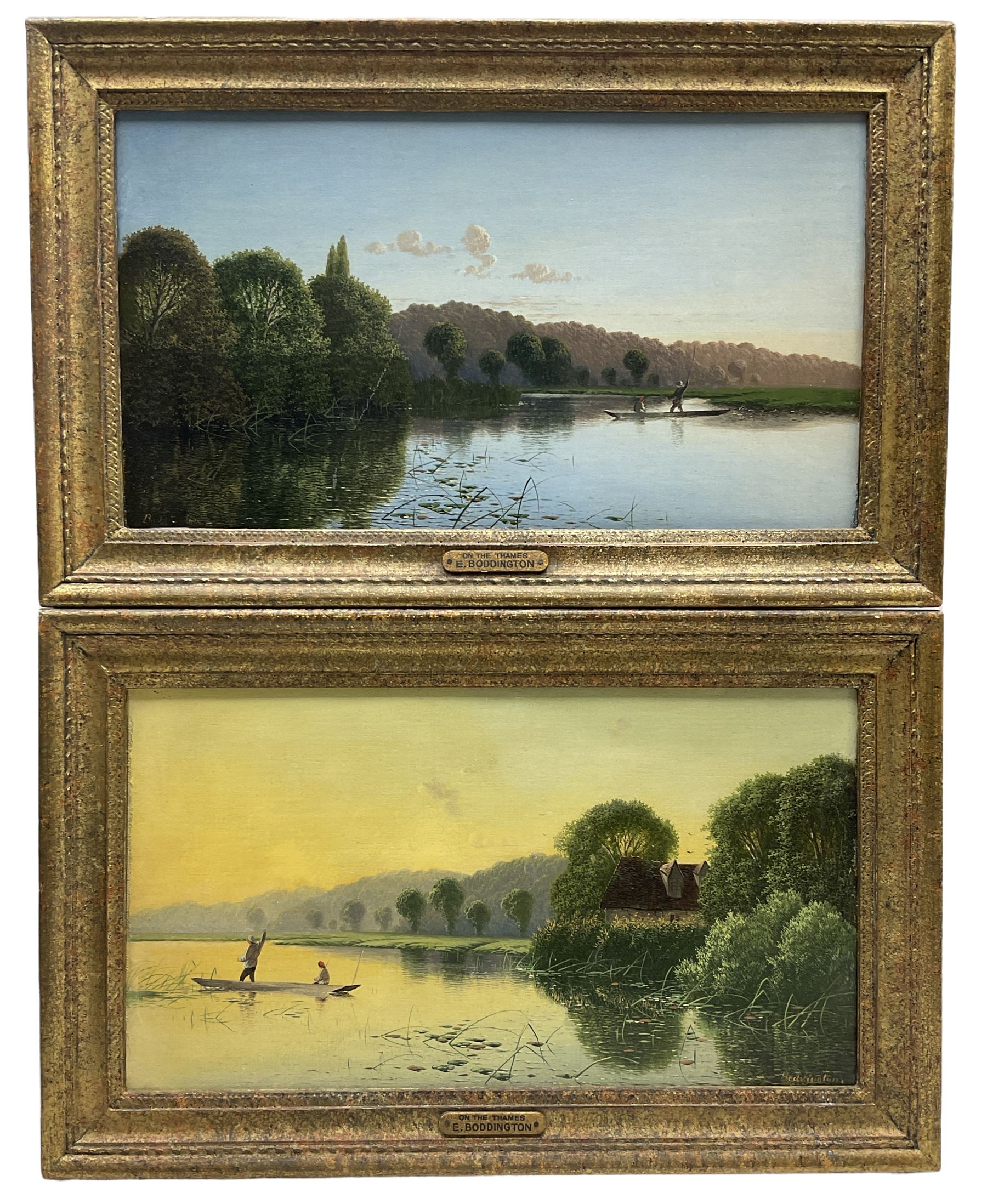 Edwin Henry Boddington (British 1836-1905): 'On the Thames', pair oils on canvas signed, titled on the mount 19cm x 35cm (2)