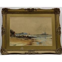 Frank Henry Mason (Staithes Group 1875-1965): Scarborough from Cornelian Bay & Sailing Vessels off the Scarborough Coast, pair watercolours signed 23cm x 34cm (2)
