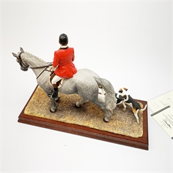 A limited edition Border Fine Arts figure group, Hounds Away, model no B1070A by Anne Wall, 401/950, on wooden base, figure L35cm, with accompanying certificate. 