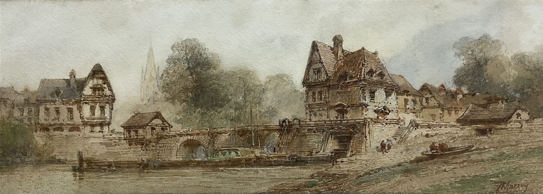 Paul Marny (French/British 1829-1914): French Riverside, watercolour signed 16.5cm x 45cm 
Provenance: West Yorkshire dec'd estate