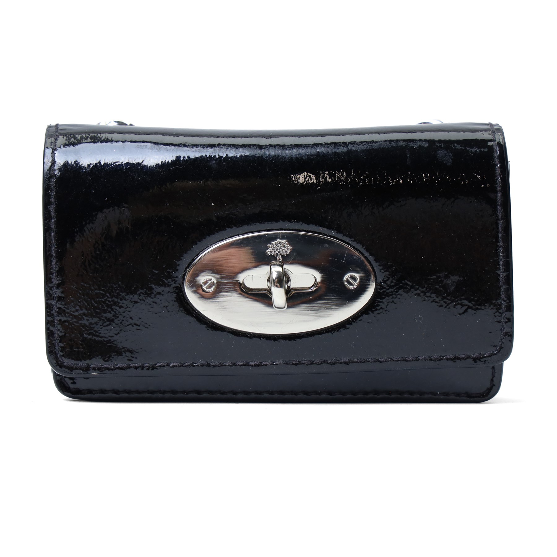 Mulberry - Bayswater Micro Messenger belt pouch, back drummed patent leather, with silver-tone Postman’s Lock fastening and detachable adjustable strap, with Mulberry dust bag