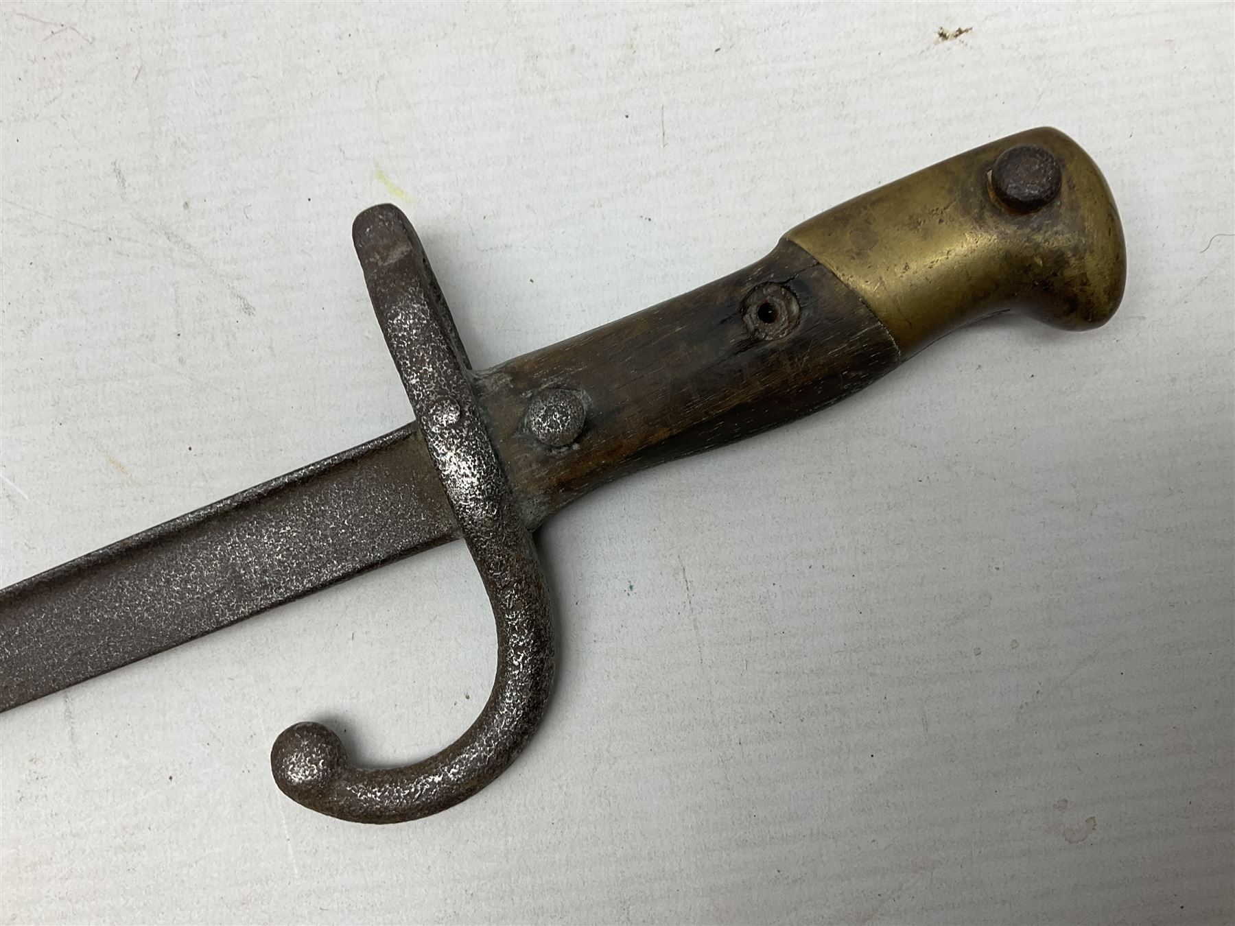 Five 19th century bayonets in relic condition without scabbards comprising British Pattern 1876 socket bayonet with Indian markings; French Model 1874 epee bayonet; and three French Model 1866 sabre bayonets (5)