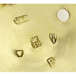 George III 18ct gold pair cased English lever fusee pocket watch by John Bolton, Durham, No. 844, round baluster pillars, engraved balance cock with flower decoration and diamond endstone, stop/work lever, cream enamel dial with Roman numerals and subsidiary seconds dial, case makers mark V&R, Chester 1819