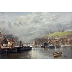 Walter Linsley Meegan (British c1860-1944): 'Early Morning - Whitby Harbour', oil on canvas signed, titled inscribed and dated 1911 verso 30cm x 45cm