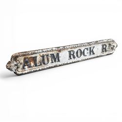 'Alum Rock Rd' - Victorian cast iron street sign, onate design, oval ends with shell motifs