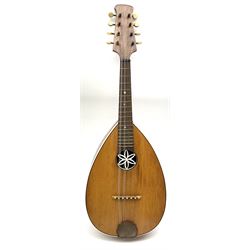 Melody-Uke four-string ukelele banjo, makers plaque to head stock L59cm; and Italian eight-string lute-back mandolin with mahogany stained segmented maple back and spruce top L59cm (2)