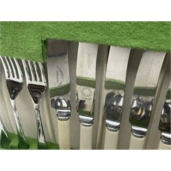 Chrome plated canteen of cutlery with ivorine handles in fitted case and a collection of other plated cutlery