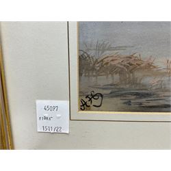 Four early 20th century watercolours, set of three contemporary floral gouaches, and a 20th century oil on canvas (8)