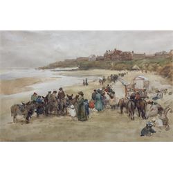 John Atkinson (Staithes Group 1863-1924): 'The Beach at Whitley Bay', watercolour signed 30cm x 45cm 
Provenance: with Christopher Wood, Motcomb Road, London, label verso