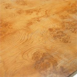 Mouseman - figured oak 5’ refectory dining table, rectangular top with burr figuring, raised on chamfered octagonal supports united by a stretcher, carved mouse signature to leg, by the workshop of Robert Thompson, Kilburn