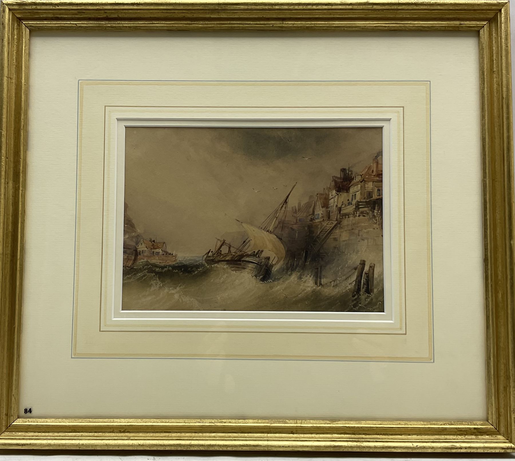 Henry Barlow Carter (British 1804-1868): Fishing Boat Returning to Staithes, watercolour with scratching out unsigned 17cm x 24cm 
Provenance: part of a large North Yorkshire single owner life time collection of H B & J N Carter watercolours; David Duggleby Ltd. 3rd September 2012 Lot 164; with Walker Galleries, Harrogate