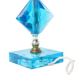 Mid 20th century table lamp formed as three graduated turquoise cut glass diamond shape sections on a rectangular base H46cm excluding fitting and a similar smaller lamp (2)