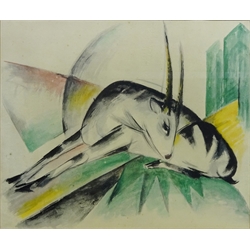  Recumbent Antelope, 20th century watercolour after Franz Marc (German 1880-1916) 38cm x 45cm   