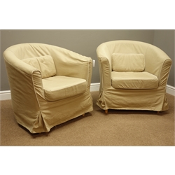 Pair tub shaped upholstered chairs