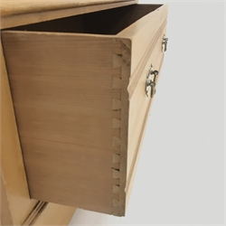  Edwardian ash single wardrobe, shaped cresting rail, projecting cornice, bevel edged mirrored door above single drawer, plinth base, W111cm, H217cm, D48cm  