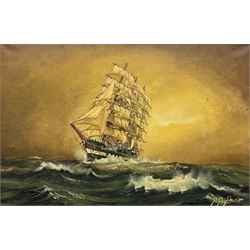 Peter Gerald Baker (British 20th century): Clipper at Sea, oil on canvas signed 50cm x 75cm