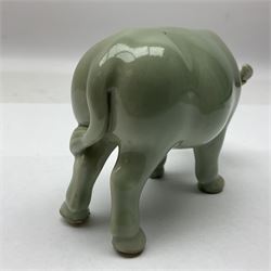 20h century Chinese celadon glazed figure, modelled as an ox, H7cm, L12.5cm