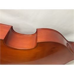 Contemporary 3/4 Double Bass, Body height bottom to shoulder 110cm, With steel tuning pins and ebonised fingerboard, no strings, bridge, tail piece, or endpin Although called a 3/4 size bass, this size is recognised as a regular sized Double Bass 
