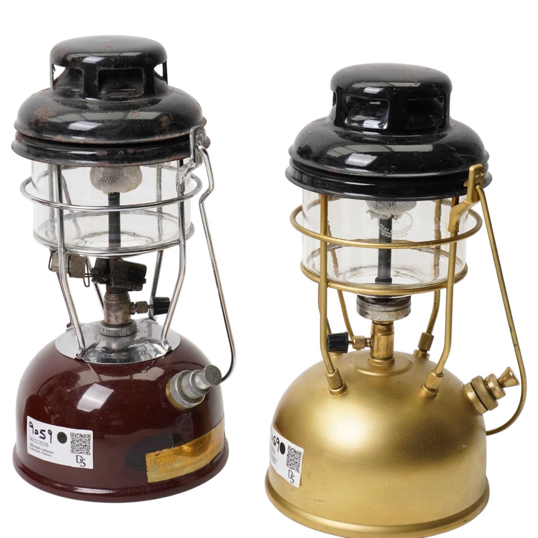 Bialaddin paraffin pressure lantern, Coleman Powerhouse pressure lantern and three Tilley pressure lanterns