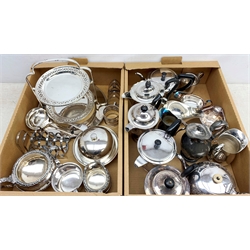 A large group of assorted silver plate, to include assorted teapots, milk jugs, two toast racks, cake stand, muffin dish, etc.   