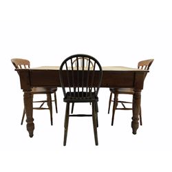 19th century oak and sycamore kitchen table, and four chairs