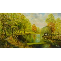  River Devon in Newark, oil painted on canvas signed and dated F H Webster '80, 60cm x 100cm   
