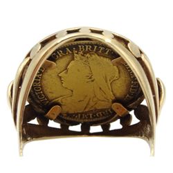 Queen Victoria 1897 gold half sovereign, loose mounted in 9ct gold ring, hallmarked